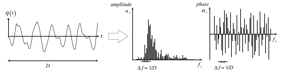 The observed surface elevation and its amplitude and phase spectrum.