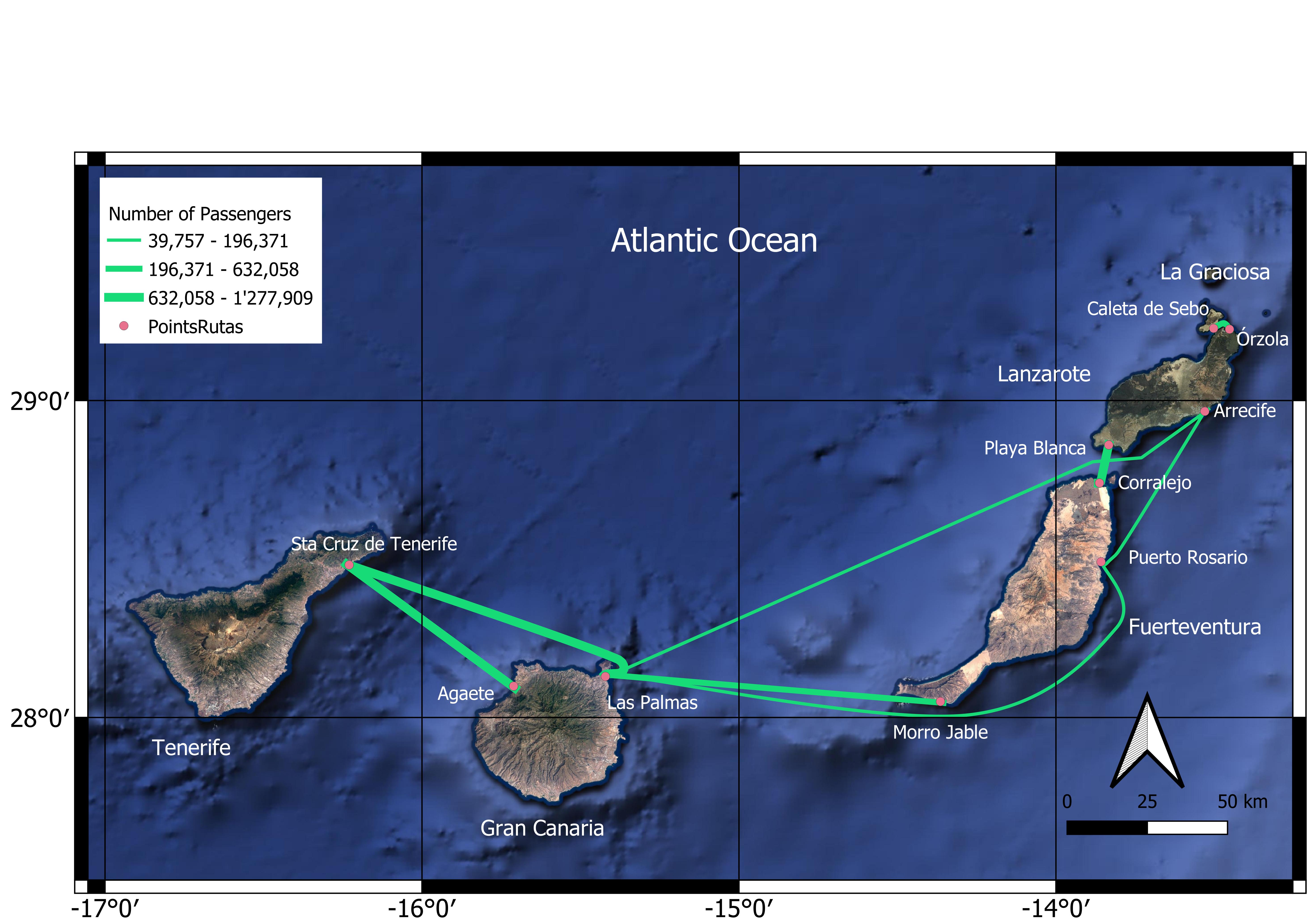 Number of passengers in 2019 in the inter-island routes, traveling from or to Las Palmas province ports.